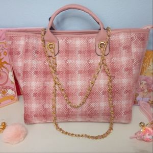 Pink Plaid Wool Satchel